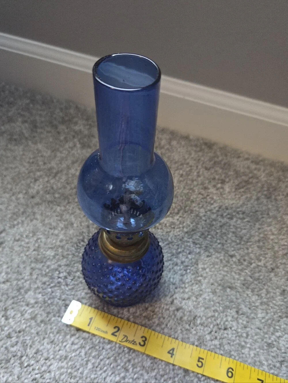 Blue Hobnail Oil Hurricane Lamp
